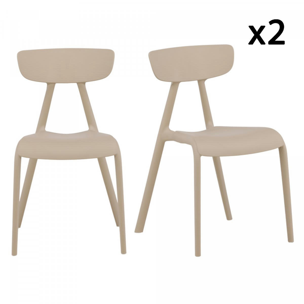 URSHA - Lot de 2 chaises contemporaines en plastique durable beige