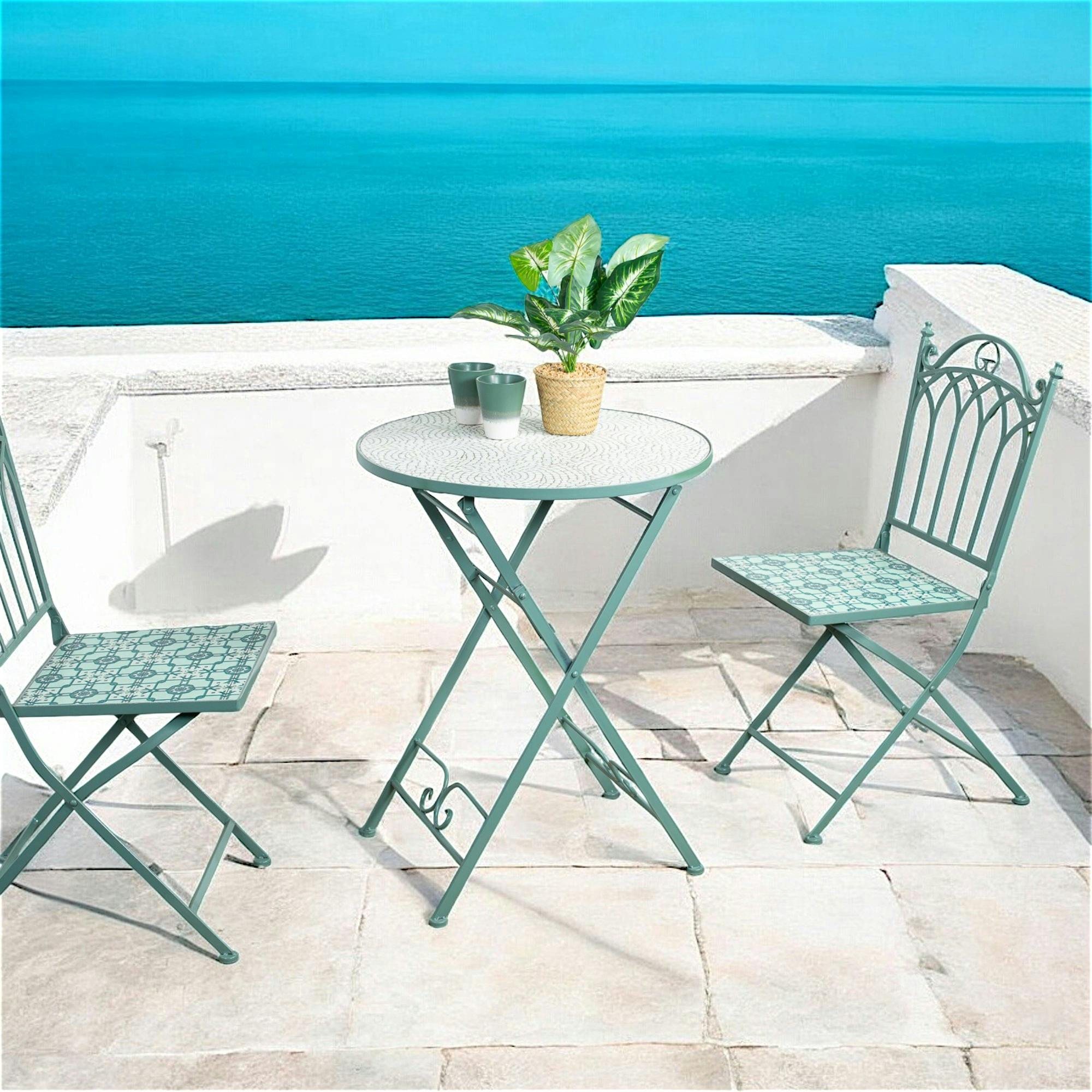 Table de balcon pliante vert d'eau D 60 cm GRENADE
