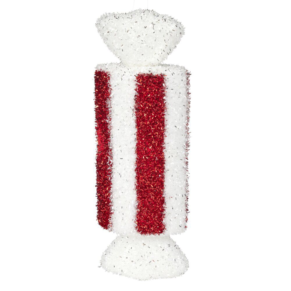 Bonbon de No&euml;l géant brillant rouge et blanc à suspendre L25cm (2 modèles)