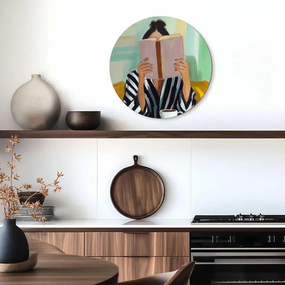 Glasschilderij Lees- en koffiepauze - &Oslash; 50 - Roze