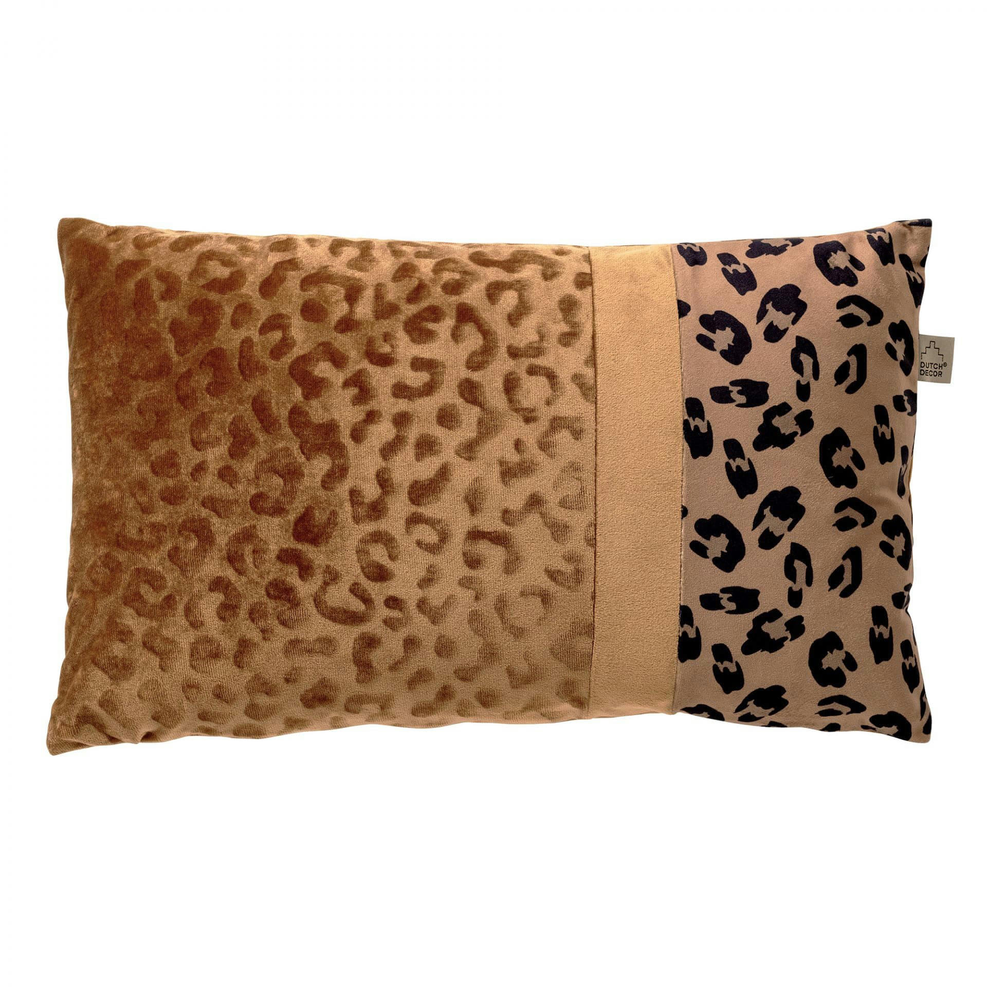 BAILEY - Coussin - marron en velours 30x50 cm avec imprimé animalier