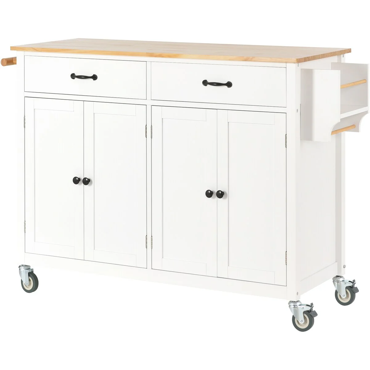 Kitchen Island Cart With Solid Wood Top and Locking Wheels