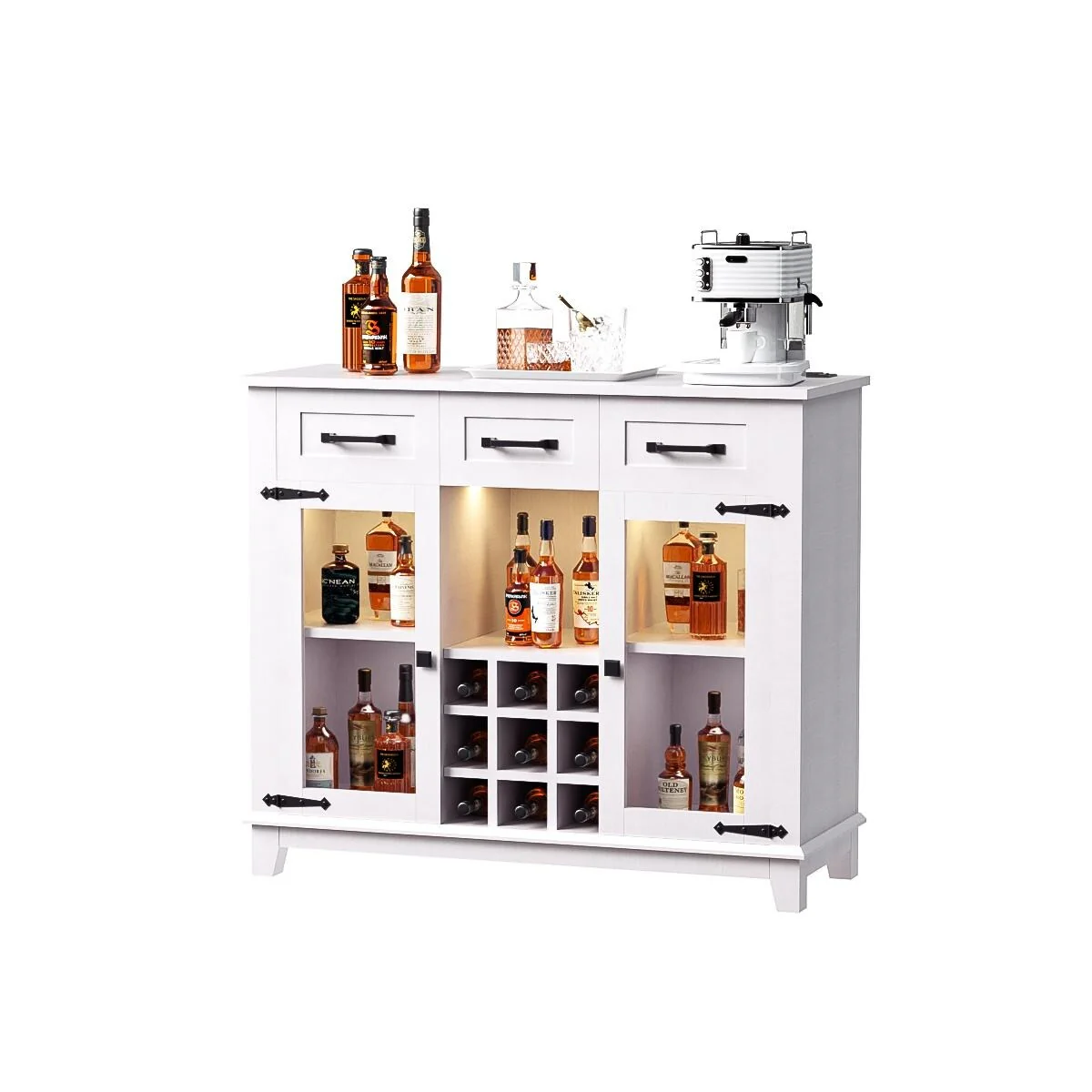47 Farmhouse Bar Cabinet with Storage and LED - N/A