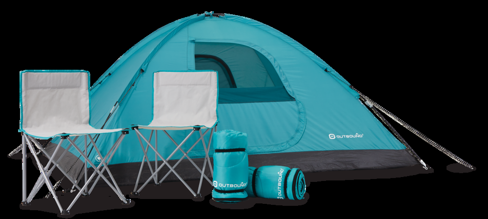 Outbound Camping Combo Kit w/ 4-Person Pop-Up Dome Tent, 2 Folding Quad Chairs & 2 Sleeping Bags