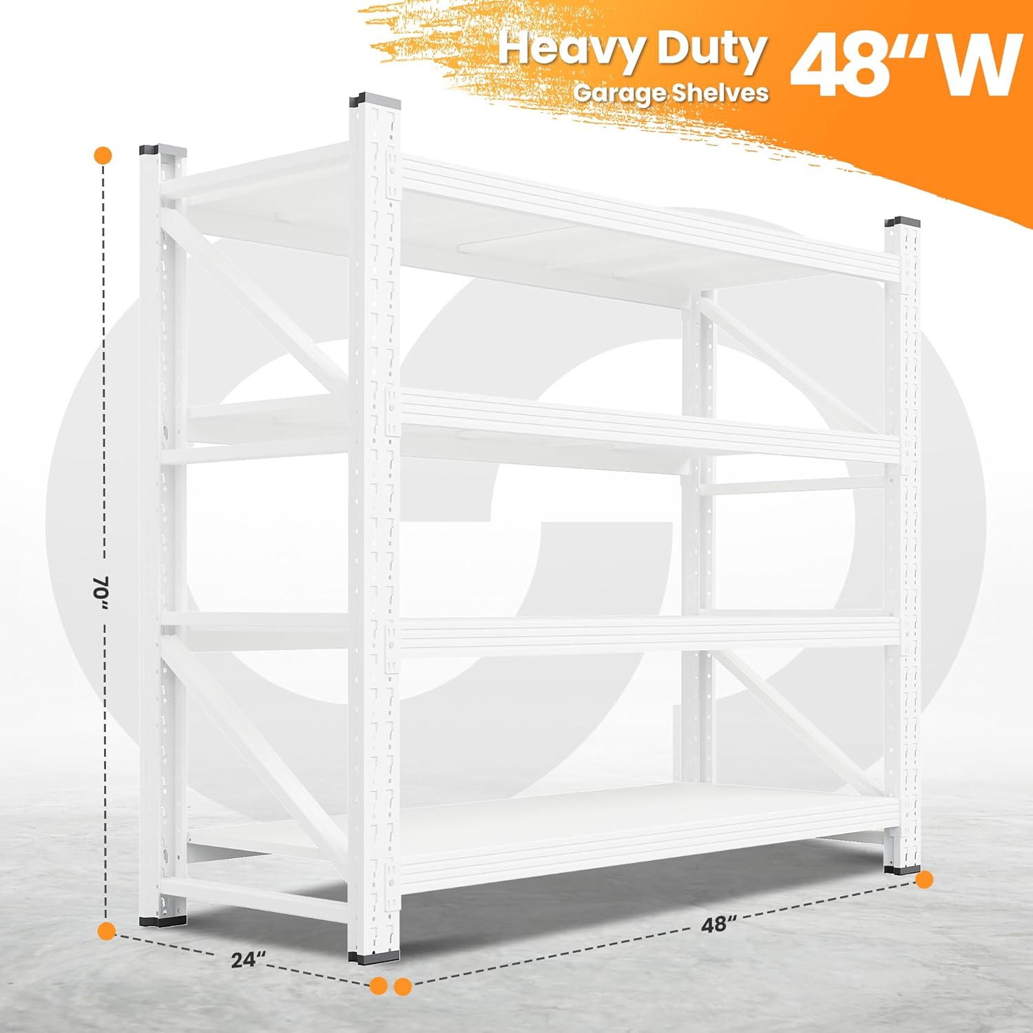 48 W Metal Storage Shelves Heavy Duty, 3000LBS Garage Shelving Units, 4 Tier Tall Metal Shelving, 24 Deep Steel Shelf Rack , Adjustable Utility Standing Shelf for Warehouse/Shop 48W x 24D x 70H
