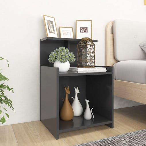 NNEVL Bed Cabinet Grey 40x35x60 cm Chipboard