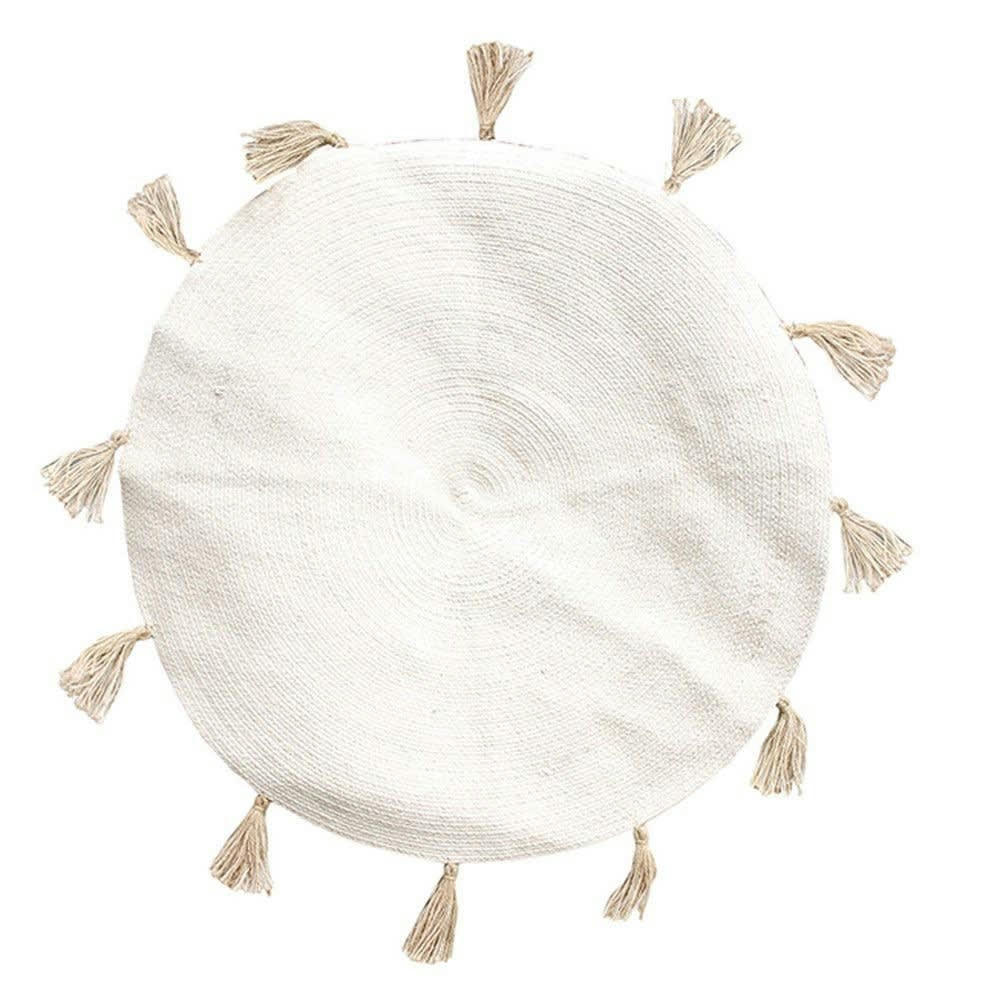 HOME FACTORY - Tapis rond coton pompon beige D90cm