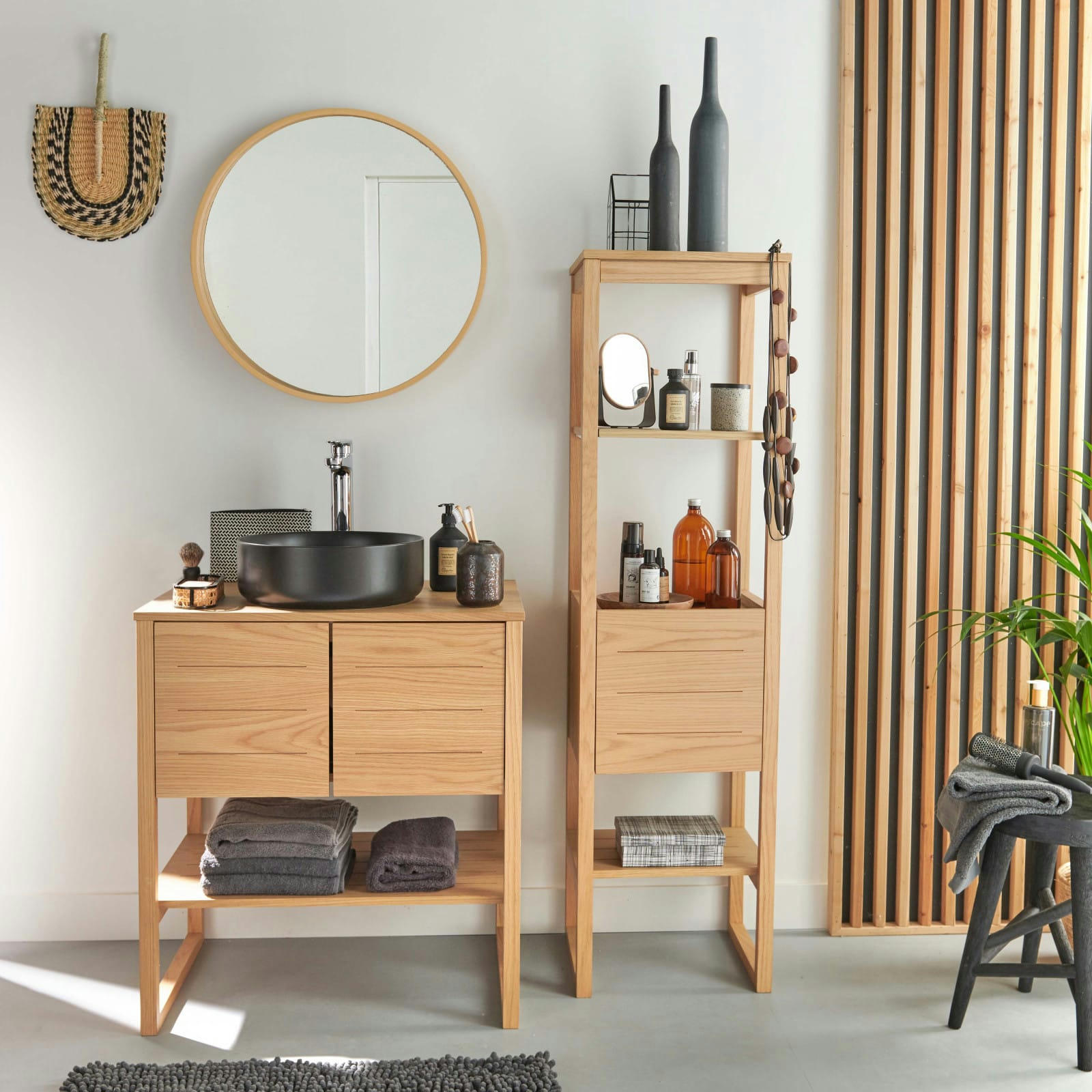 ATOLL - Meuble sous vasque chêne avec plan résine ENIO 140cm + miroir