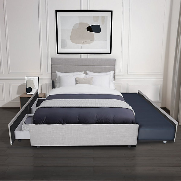 Lit PALERMO 140x200  1 sommier 2 tiroirs 1 tiroir lit 90x190 / Gris clair