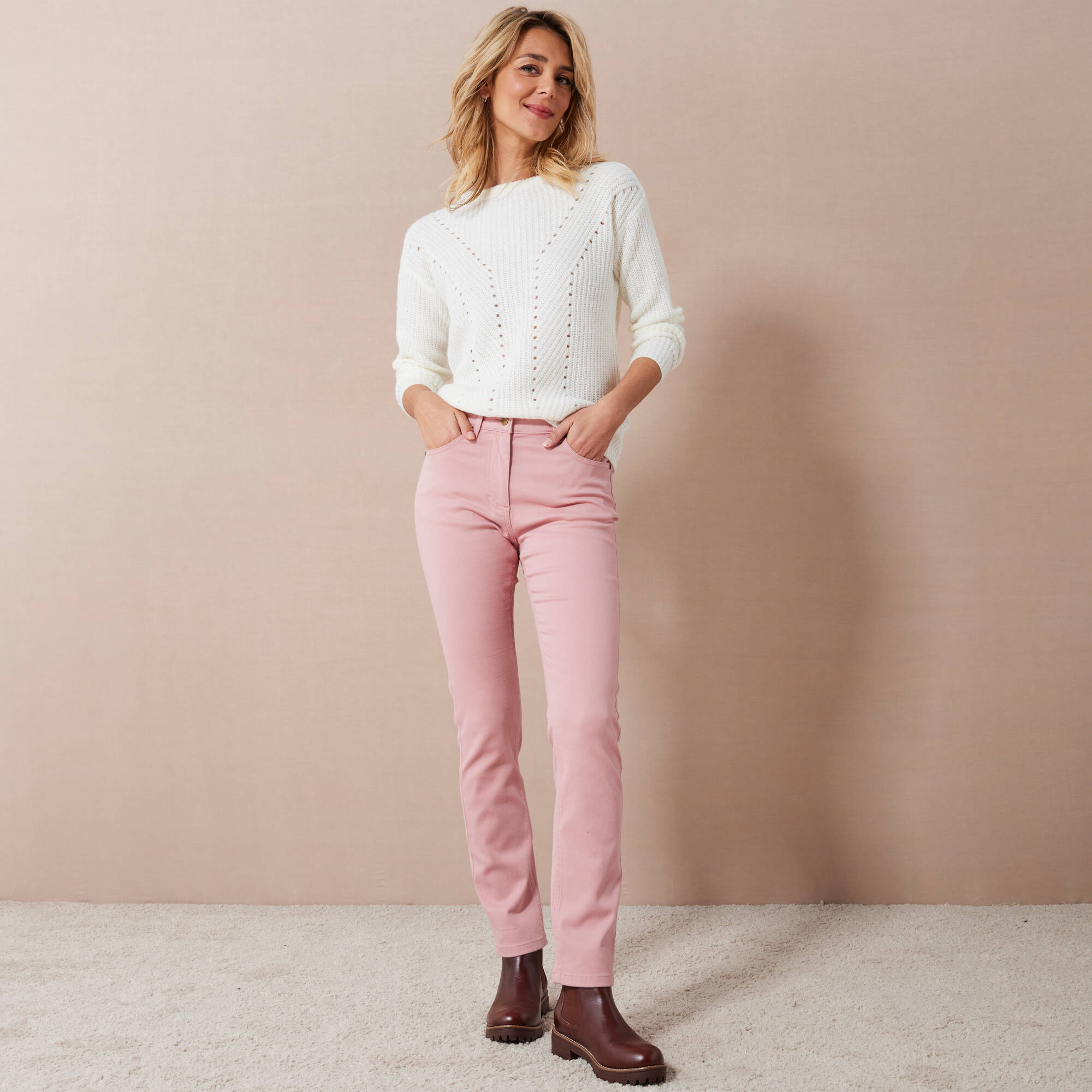 Pantalon droit stretch uni