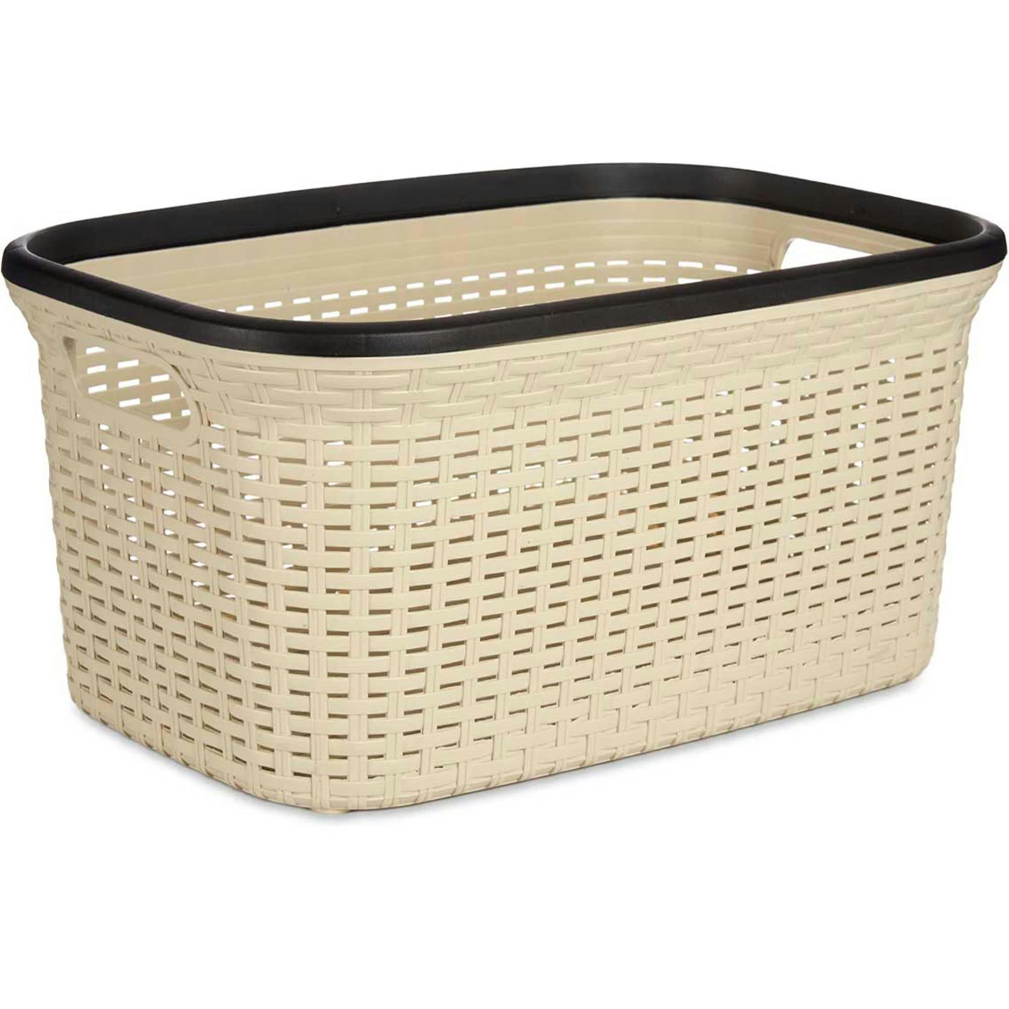 - Panier à linge buanderie beige et noir 2 poignées