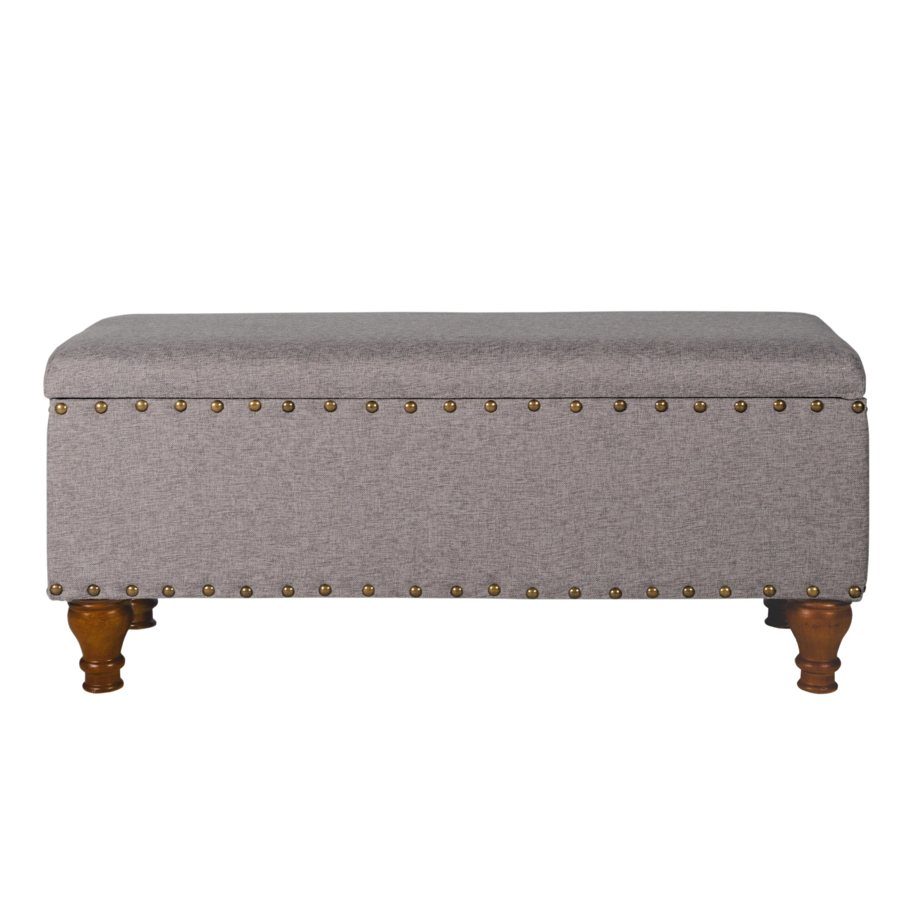 Ava Accent Bench with Storage Compartment, Nailhead Trim, 42 Inch Gray