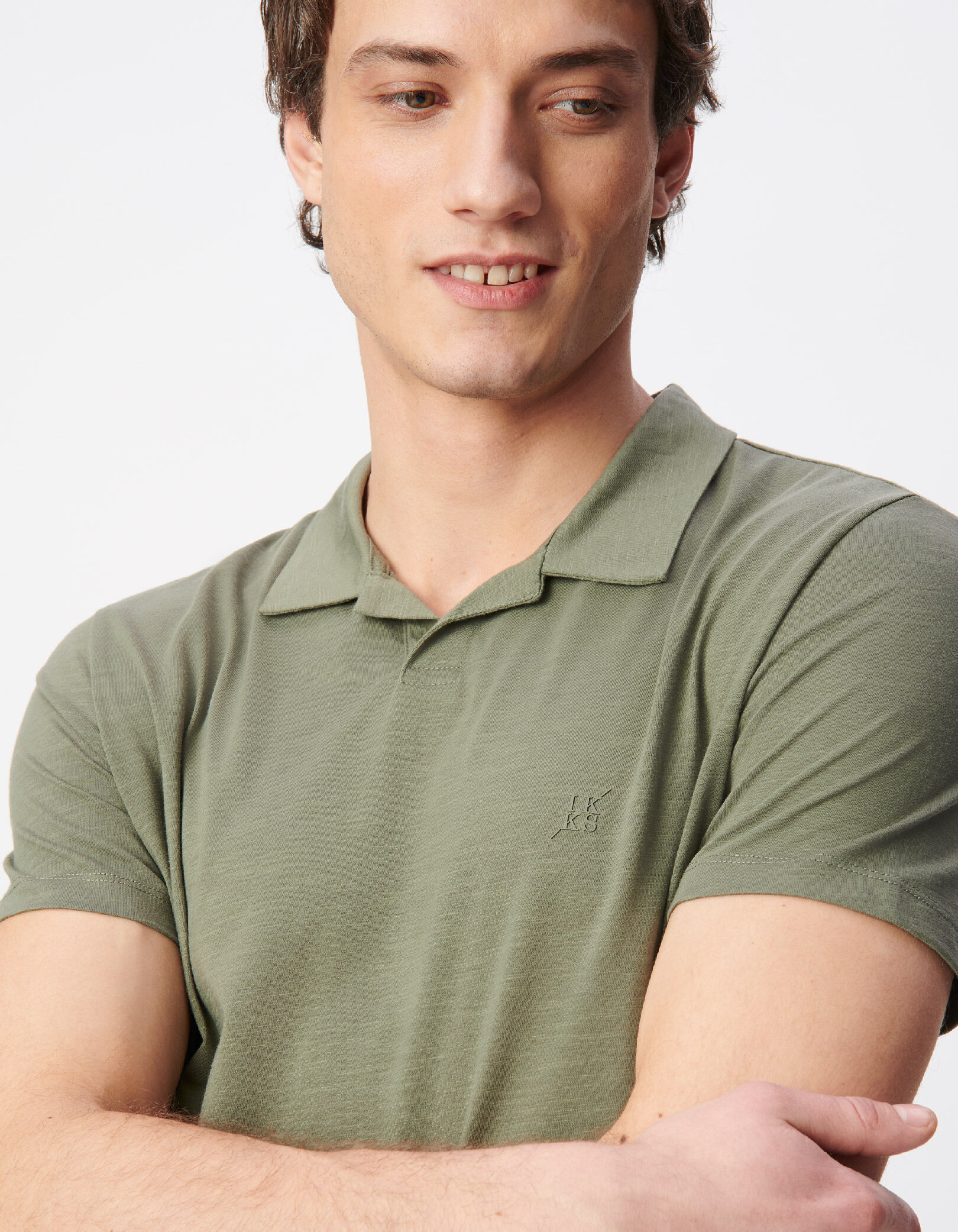 Polo manches courtes beige coton bio flammé Homme