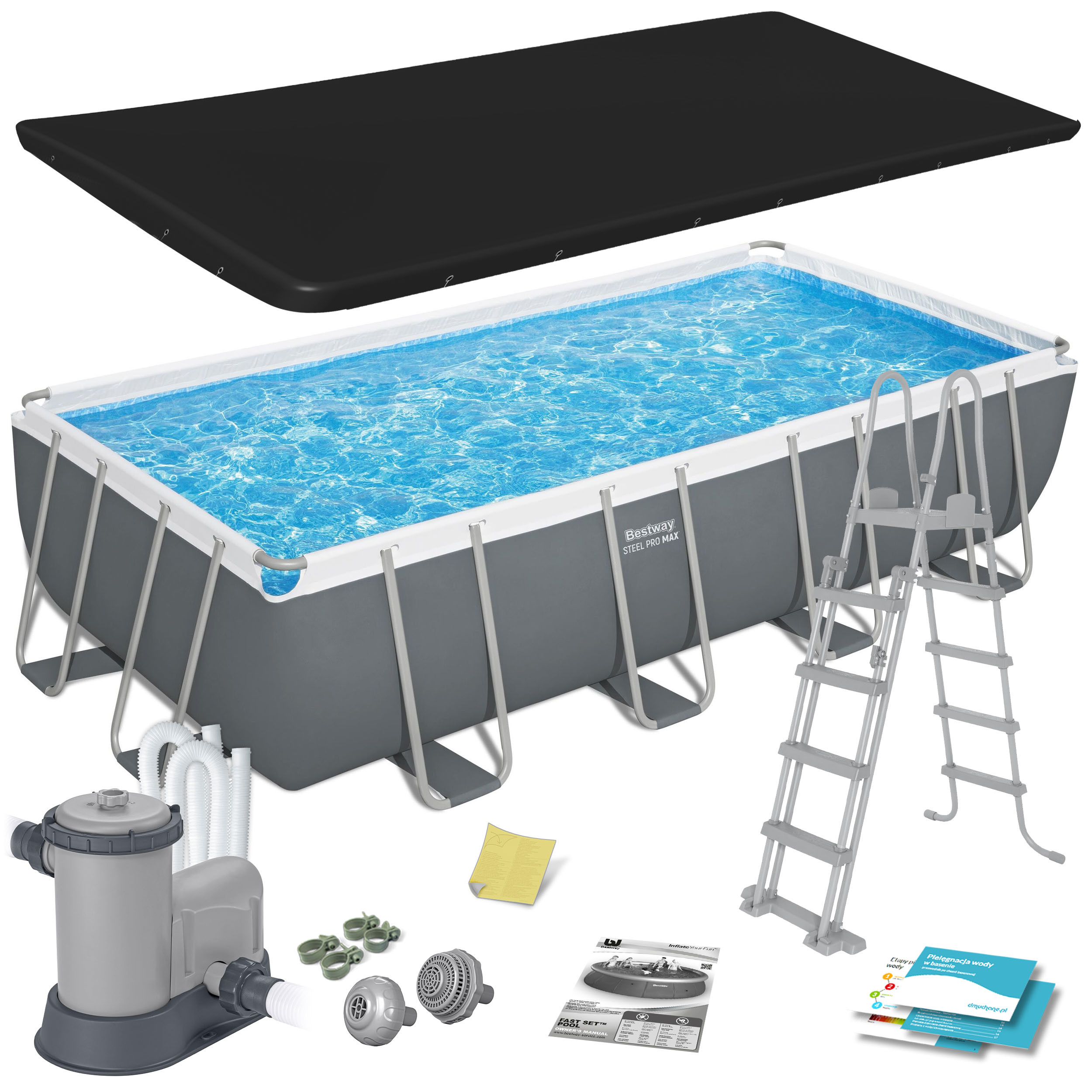 Basen ogrodowy stelażowy 549x274x122cm Bestway zestaw 18w1