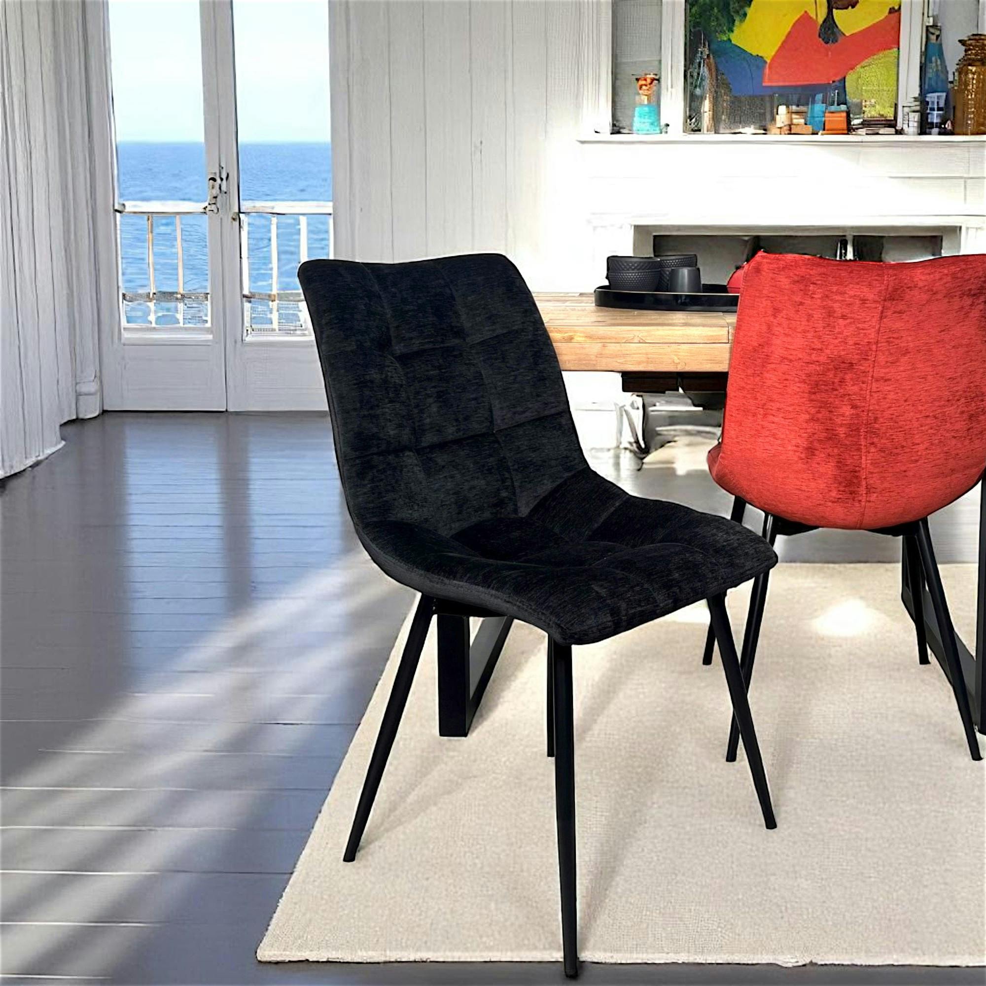 Chaise en velours noir motif damier (lot de 2) PALERME