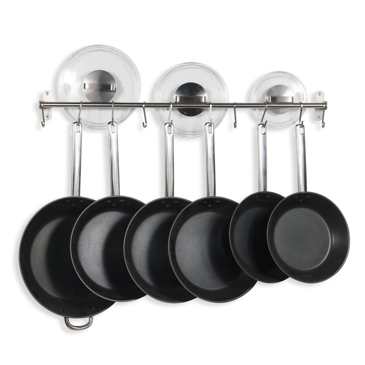 Wallniture Lyon Steel 31.5'' Pot Rack with 10 Hooks, Utensil Holder, Silver