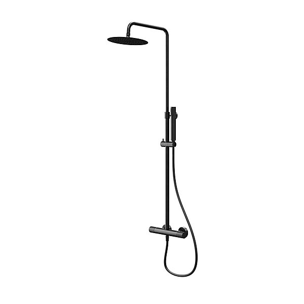 Colonne de douche thermostatique   barre réglable   douchette   flexible, noir mat, GoodHome Owens