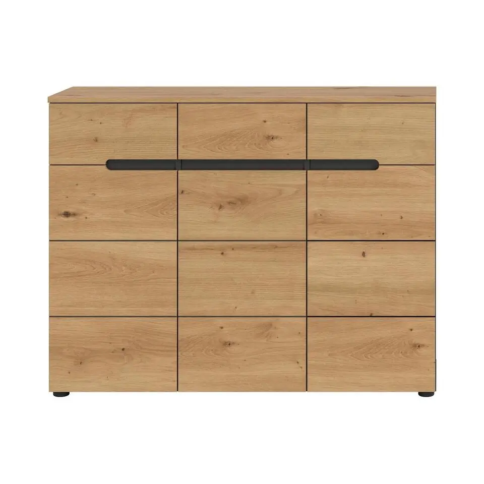 Hioshop Canu schoenenkast 3 deuren- 3 lades eiken decor- grijs