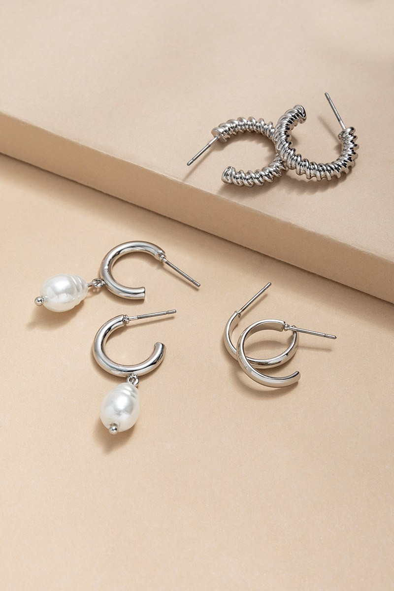 Clare Silver and Pearl Earring Set