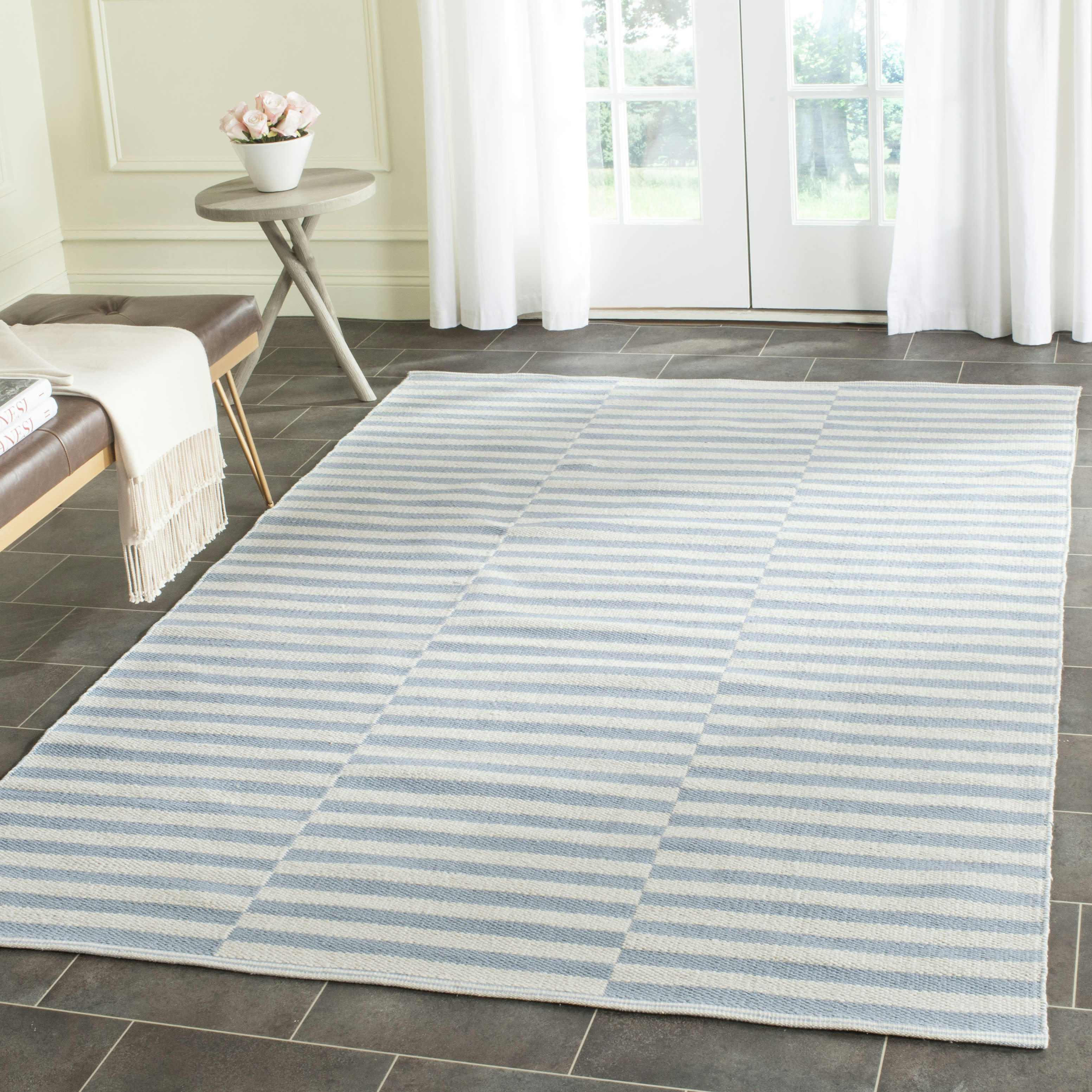 MONTAUK - Tapis de salon interieur en ivoire & bleu clair, 152 x 213 cm