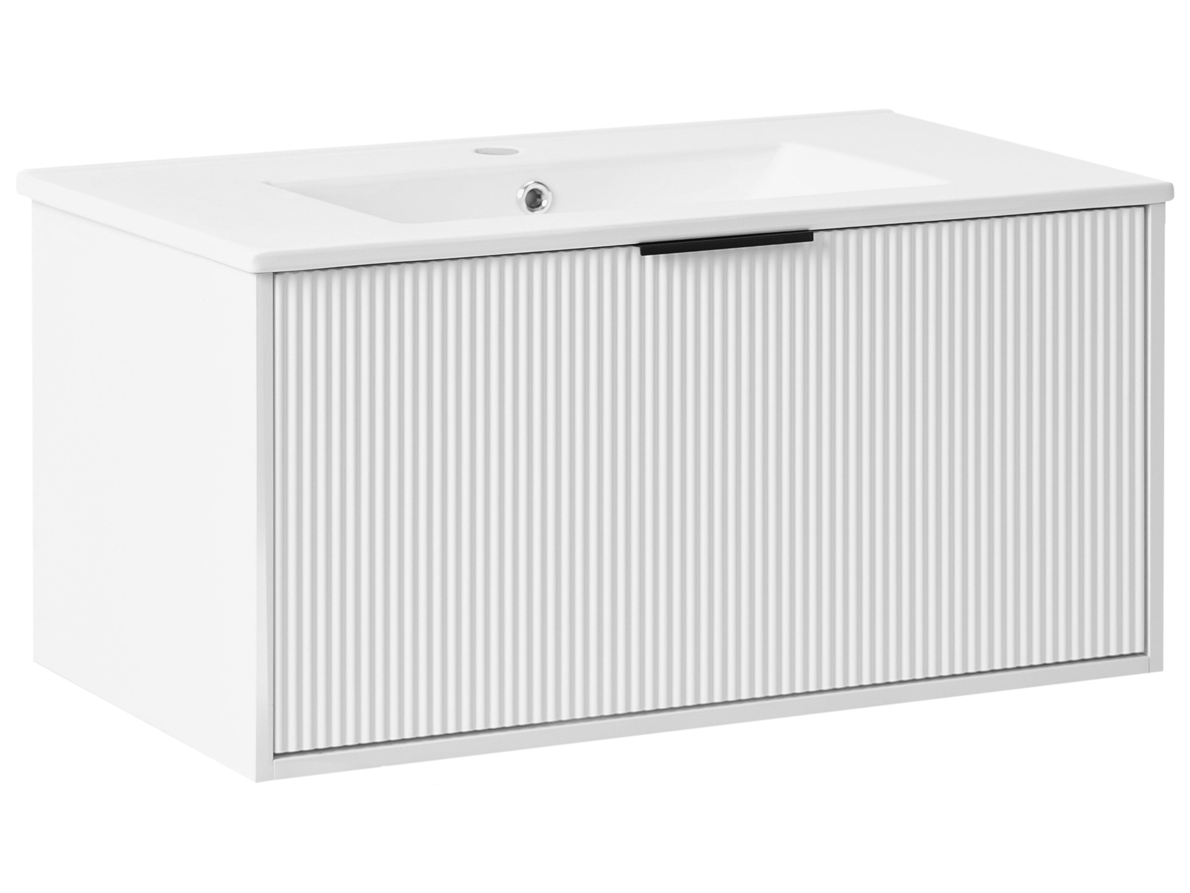 Wall Mounted Vanity Unit with Basin with Black Handle TILCARA White