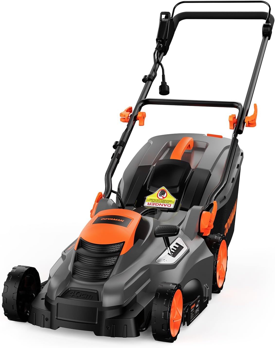 DOVAMAN 13Amp LA16M Lawn Mower, 16 Blade, 5-Position Height Adjustment, 3-Step Quick Vertical Fold Storage, 2-in-1 Mulching & Bagging, 98% Collection, Corded Lawn Mower for Your Garden