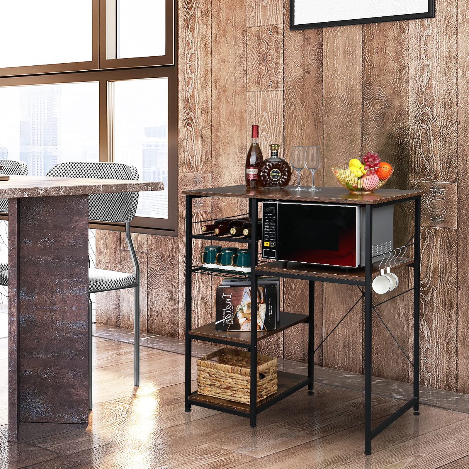 4-Tiers Microwave Oven Stand Kitchen Bakers Rack with Big Drawer Wine Rack