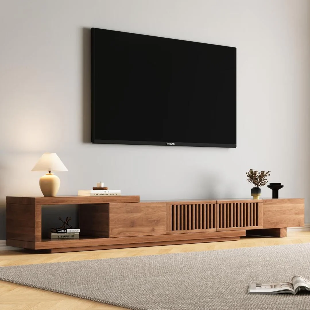 With 5 storage spaces, modern retractable up to 103 inches TV cabinet - 103W x 15.74D x 13.78H