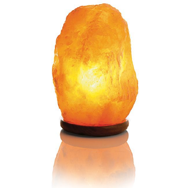 Lampe Pierre de Sel de l'Himalaya Mességué avec socle bois Ø13xH24cm