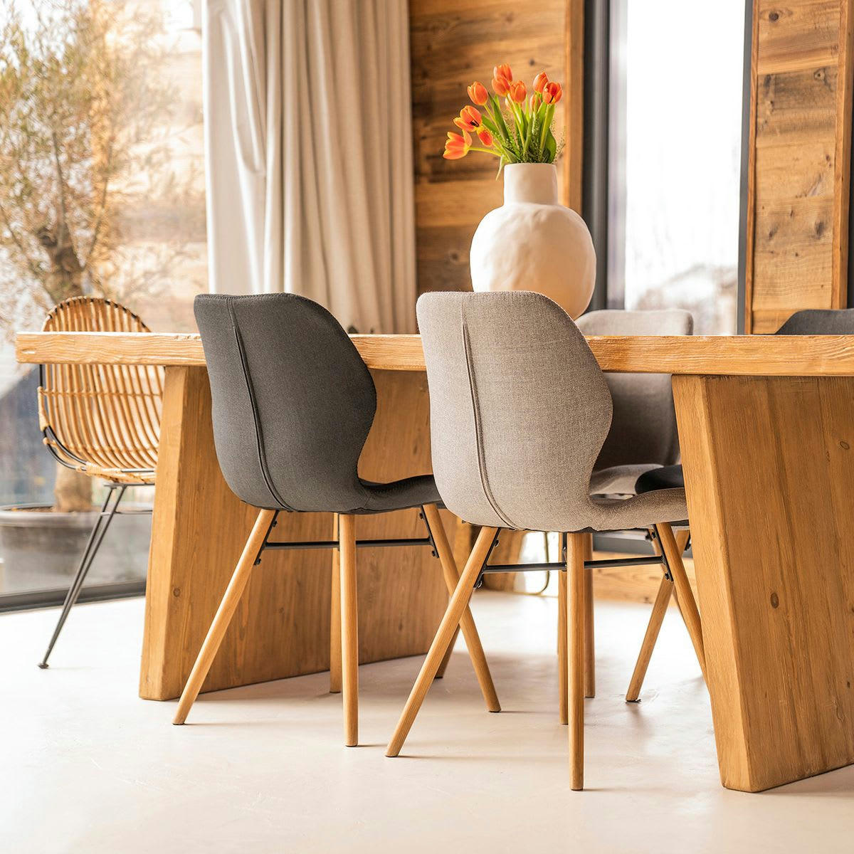 GARY - Chaise en tissu et chêne gris clair