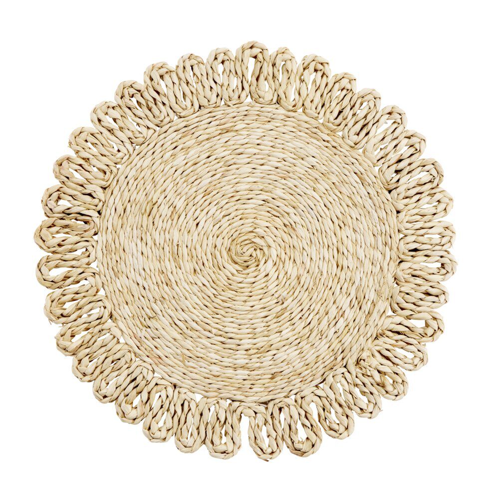 Set de table tressé en feuille de maïs beige Ø35cm