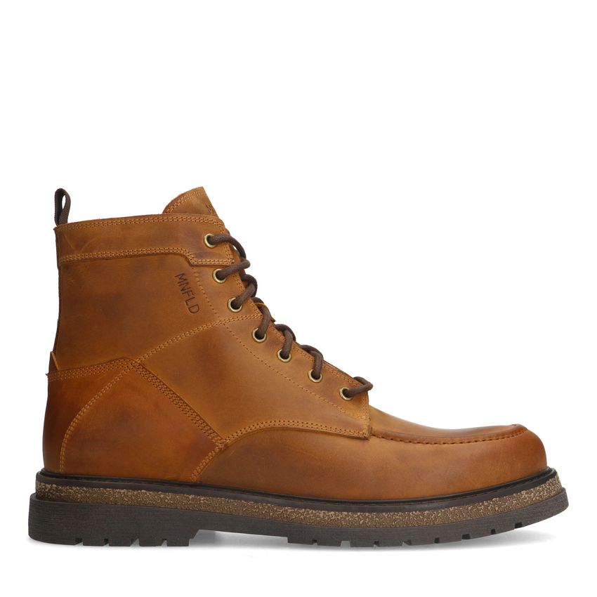 Manfield Cognac leren veterboots