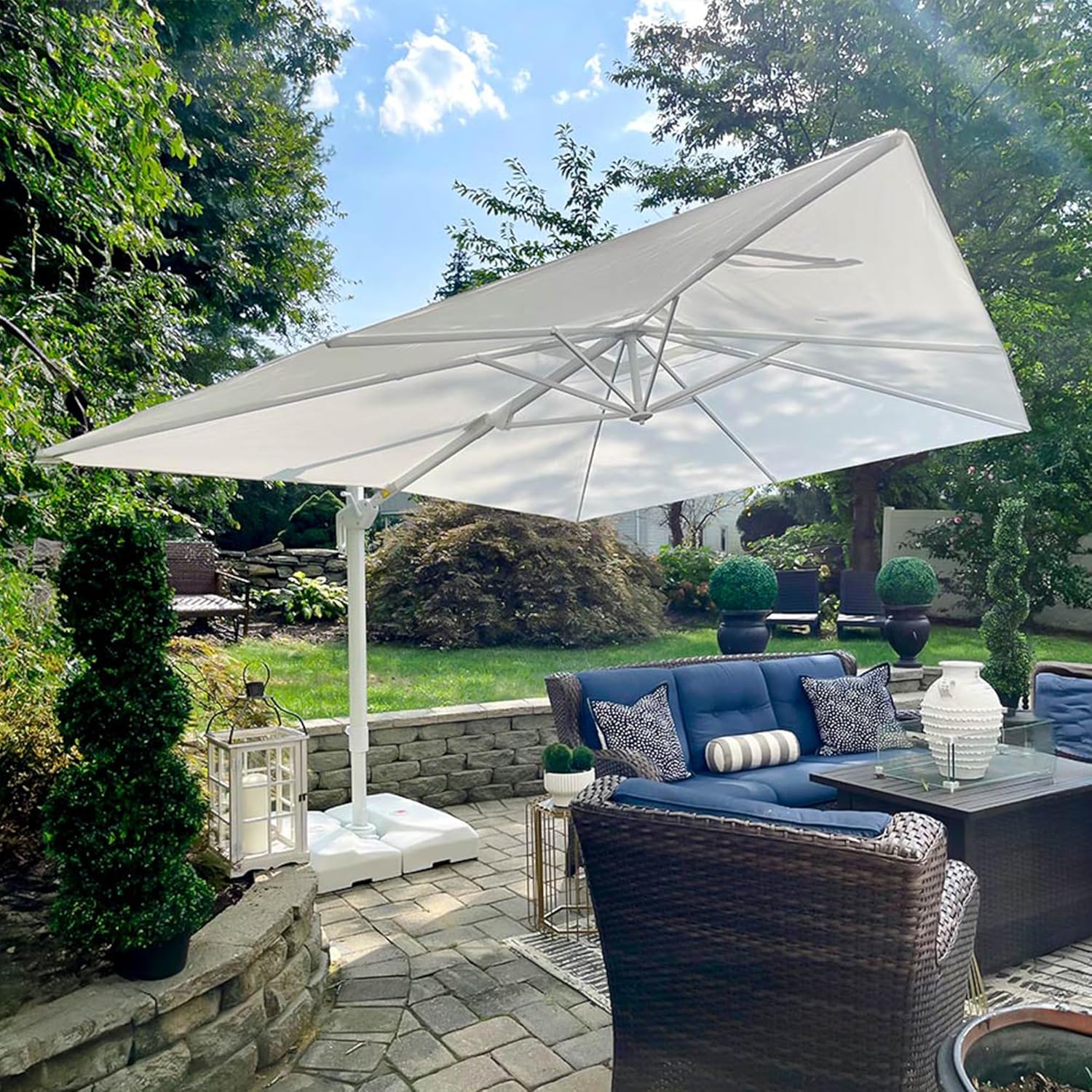 PURPLE LEAF 9' × 11.5' Patio Umbrella White Cantilever Umbrella Aluminum Square Outdoor Offset Umbrella Hanging Windproof with 360° Rotation for Garden Deck Pool, White