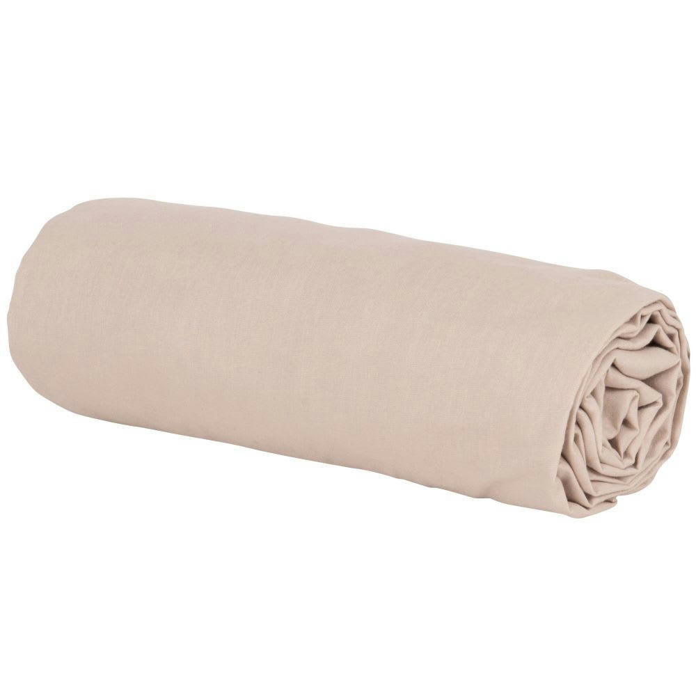 - Drap housse en coton bio beige 160x200
