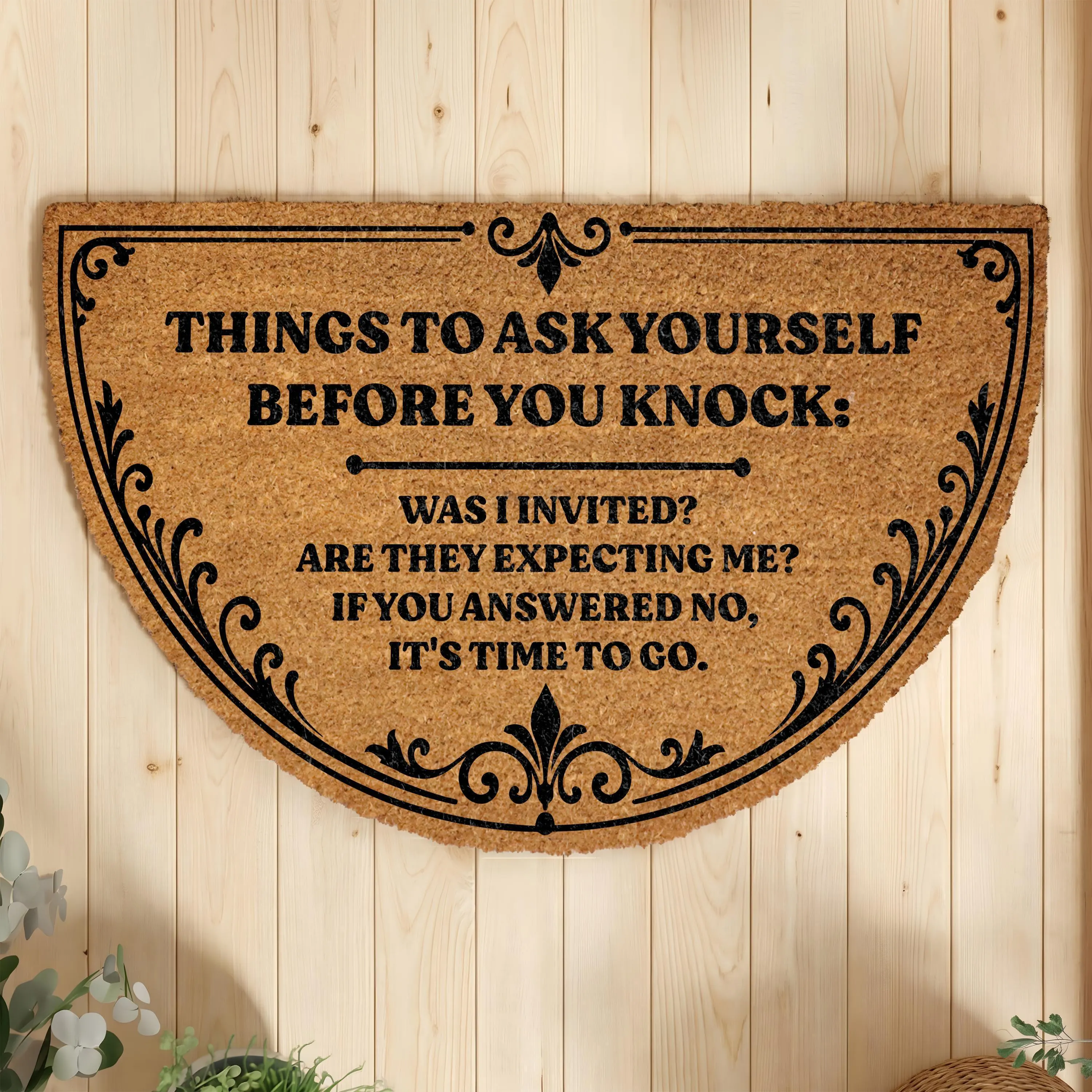 Things to Ask Yourself Before You Knock Doormat, Funny Go Away Welcome Mat, Humorous Housewarming Gift, Sarcastic Home Entrance Decor
