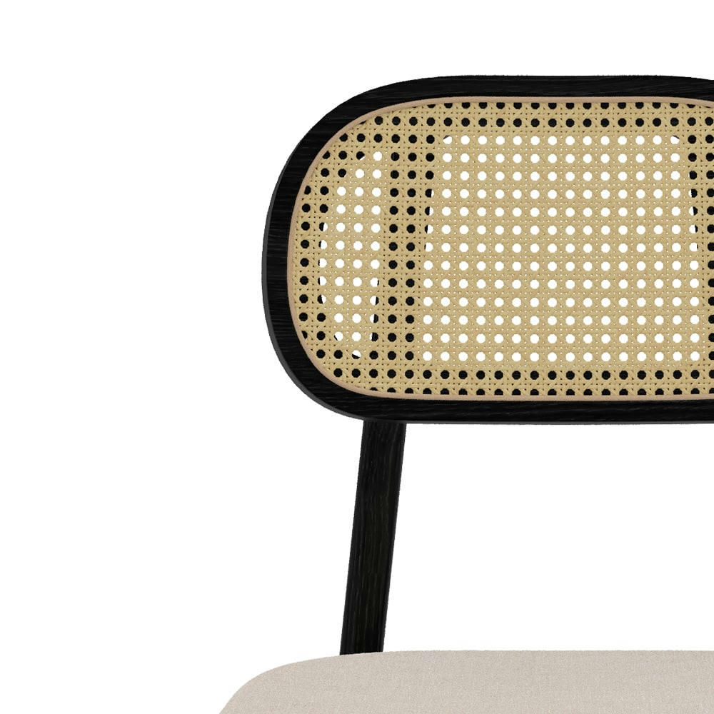 MARIA - Chaise en bois noir, tissu beige et rotin (lot de 2)