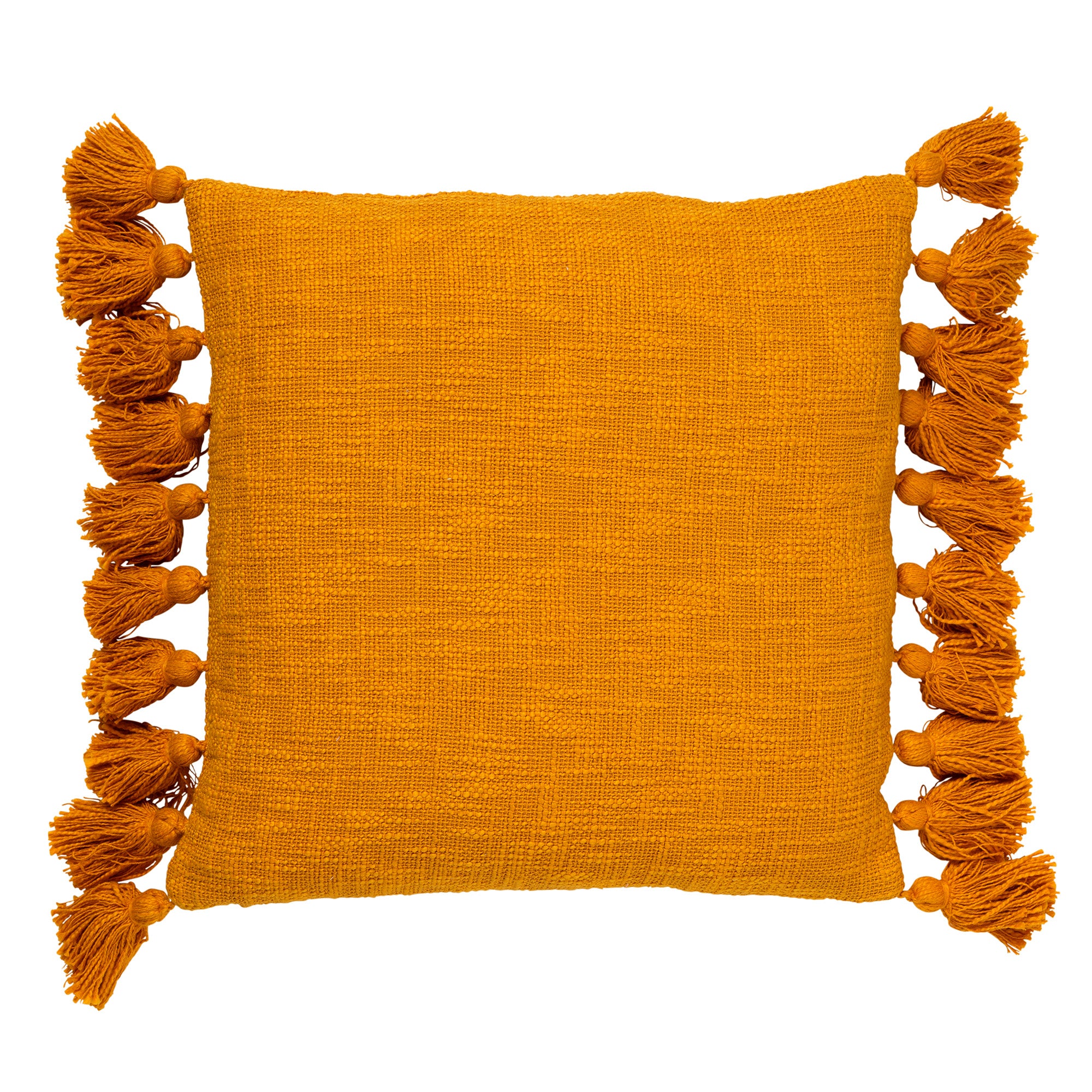 RUBY - Kussenhoes 45x45 cm - 100% katoen - met flosjes - Golden Glow - geel