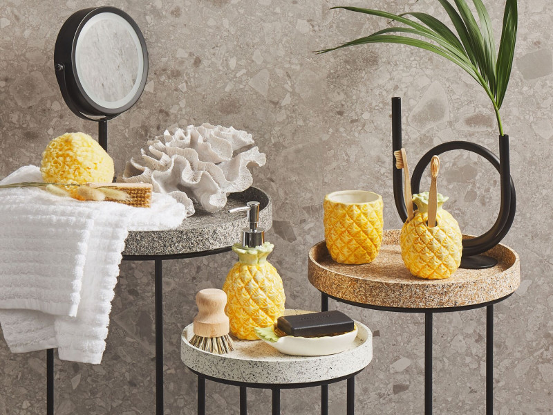 Zestaw akcesoria łazienkowe dolomit żółty ananas