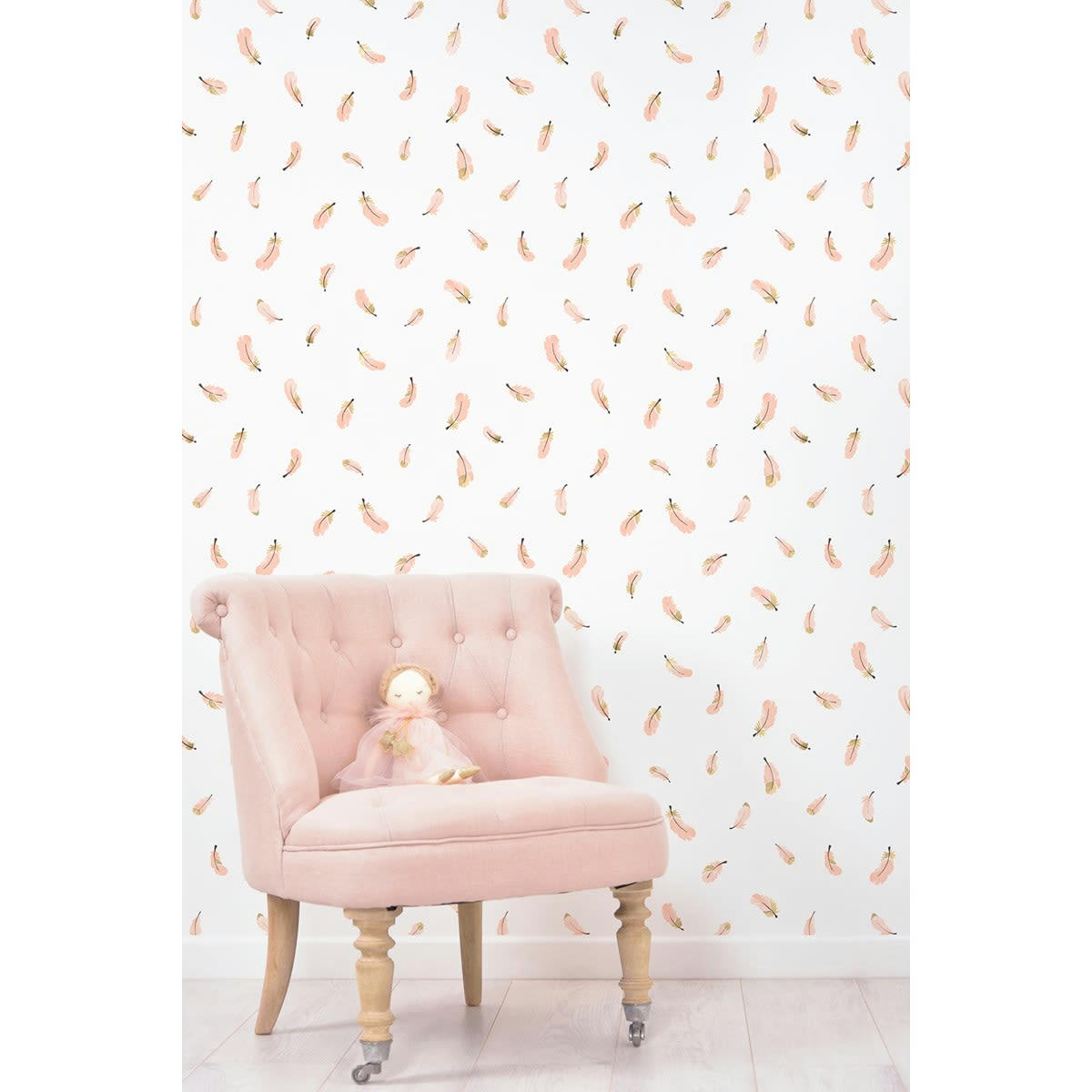 FLAMINGO - Papier peint plumes en Papier Rose 50cm x 10m