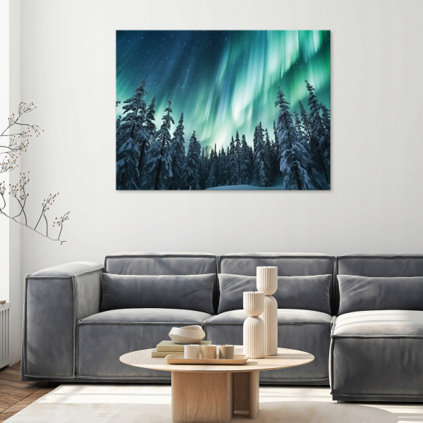 Obraz Zorza Las Turkus Natura Noc Na Płótnie Salon 60X40