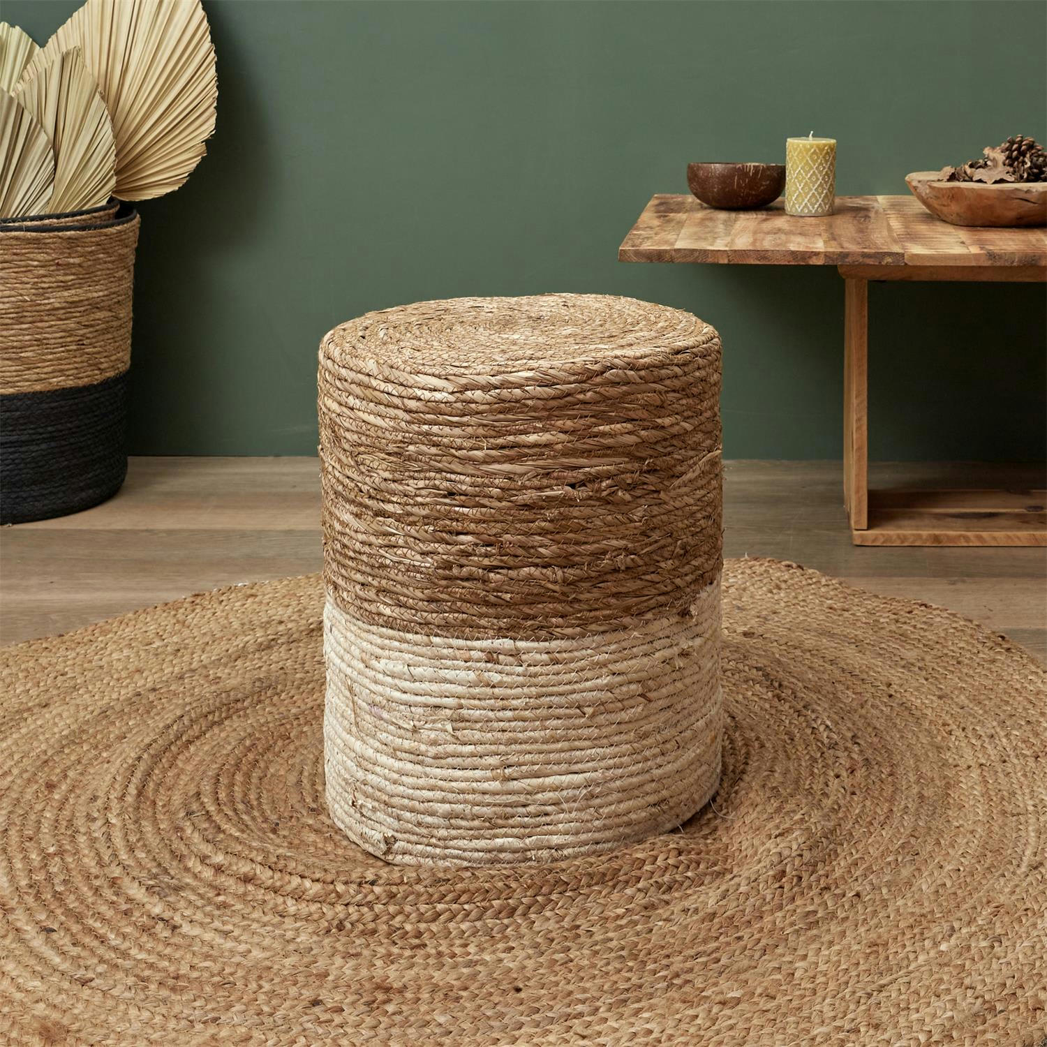 BLUE LAGOON - Pouf jonc de mer naturel et blanchi