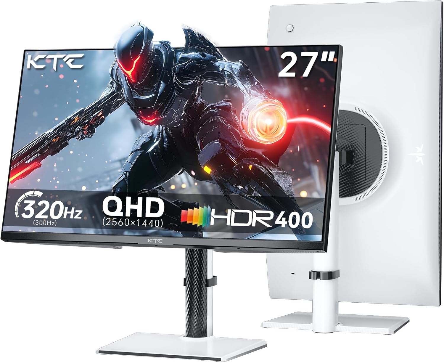 KTC 27 Inch White Gaming Monitor 300Hz/320Hz  QHD 1440P Fast IPS Computer Monitor with Adaptive FreeSync  HDR400  Height/Pivot/Swivel/Tilt Adjustable  DP&HDMI  H27E6