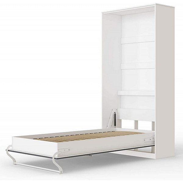 Armoire Lit escamotable Lit Mural Supérieur Vertical 90x200cm Blanc-Anthracite Brillant