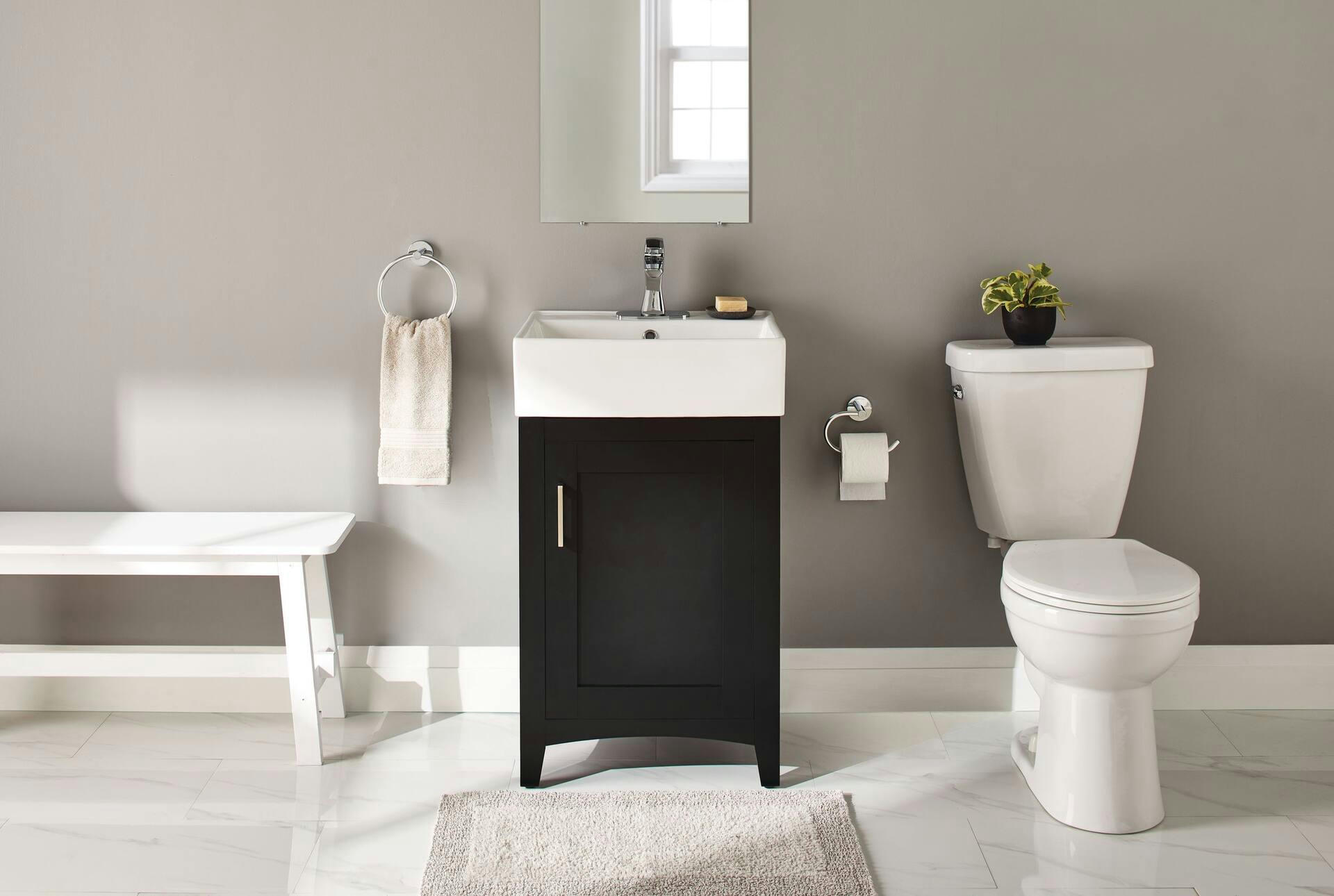 CANVAS Creston Single Door Single Sink Vitreous China Top Bathroom Vanity, Black, 20-in