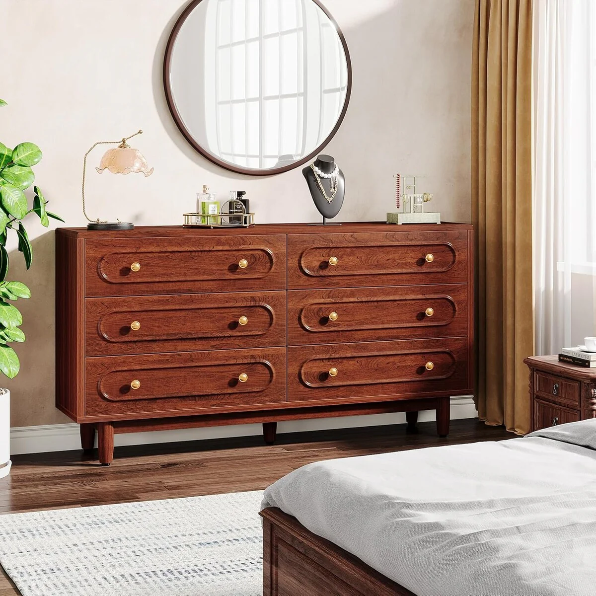 55 Inches 6-Drawer Dresser Double Dresser for Bedroom