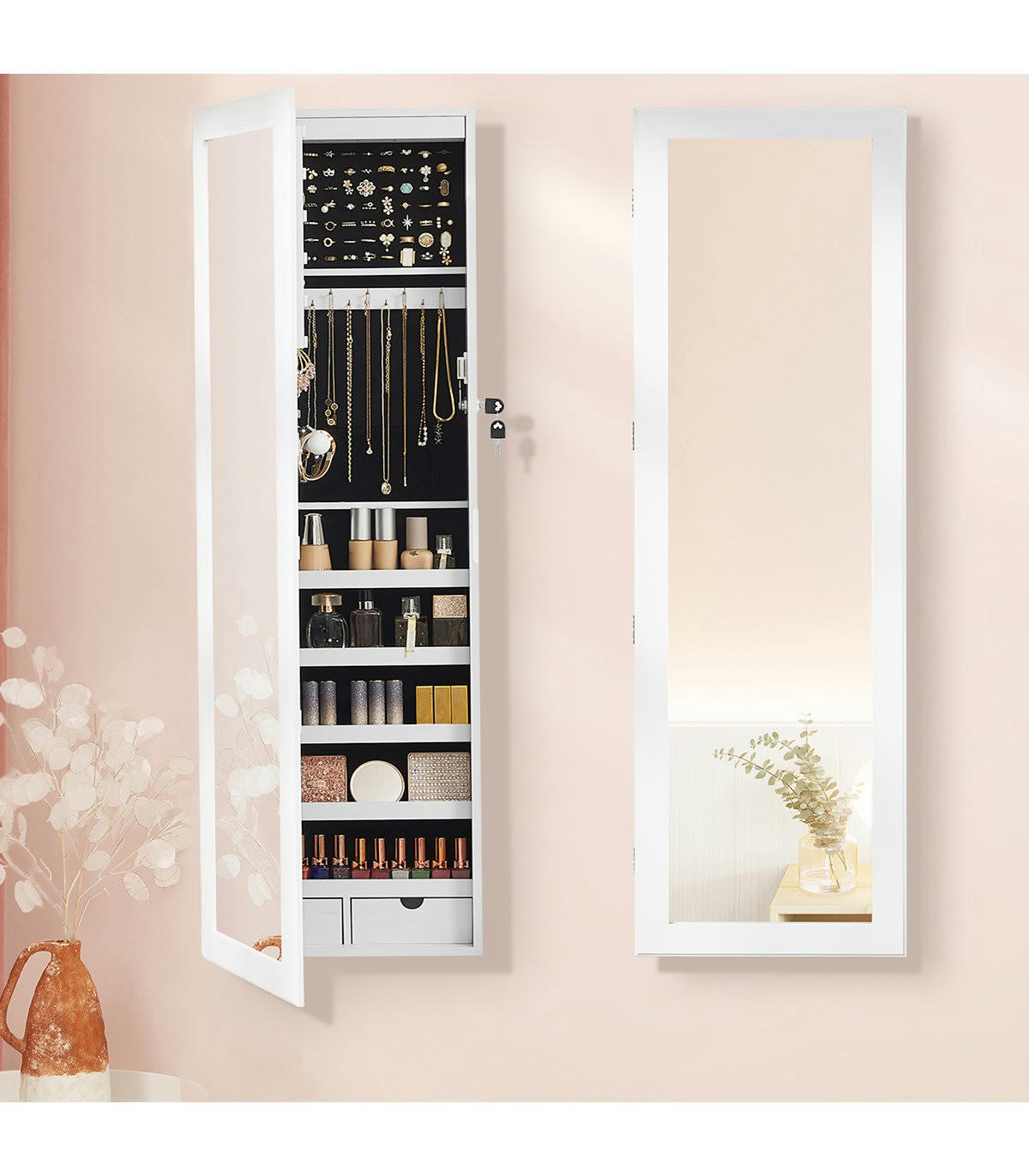 - Armoire à bijoux pour portes à suspendre avec miroir - H120 cm
