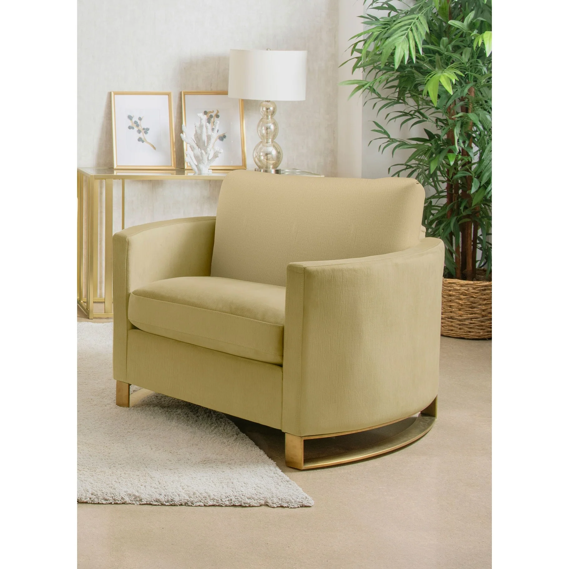 Corliss Upholstered Curved Track Arm Chair Camel