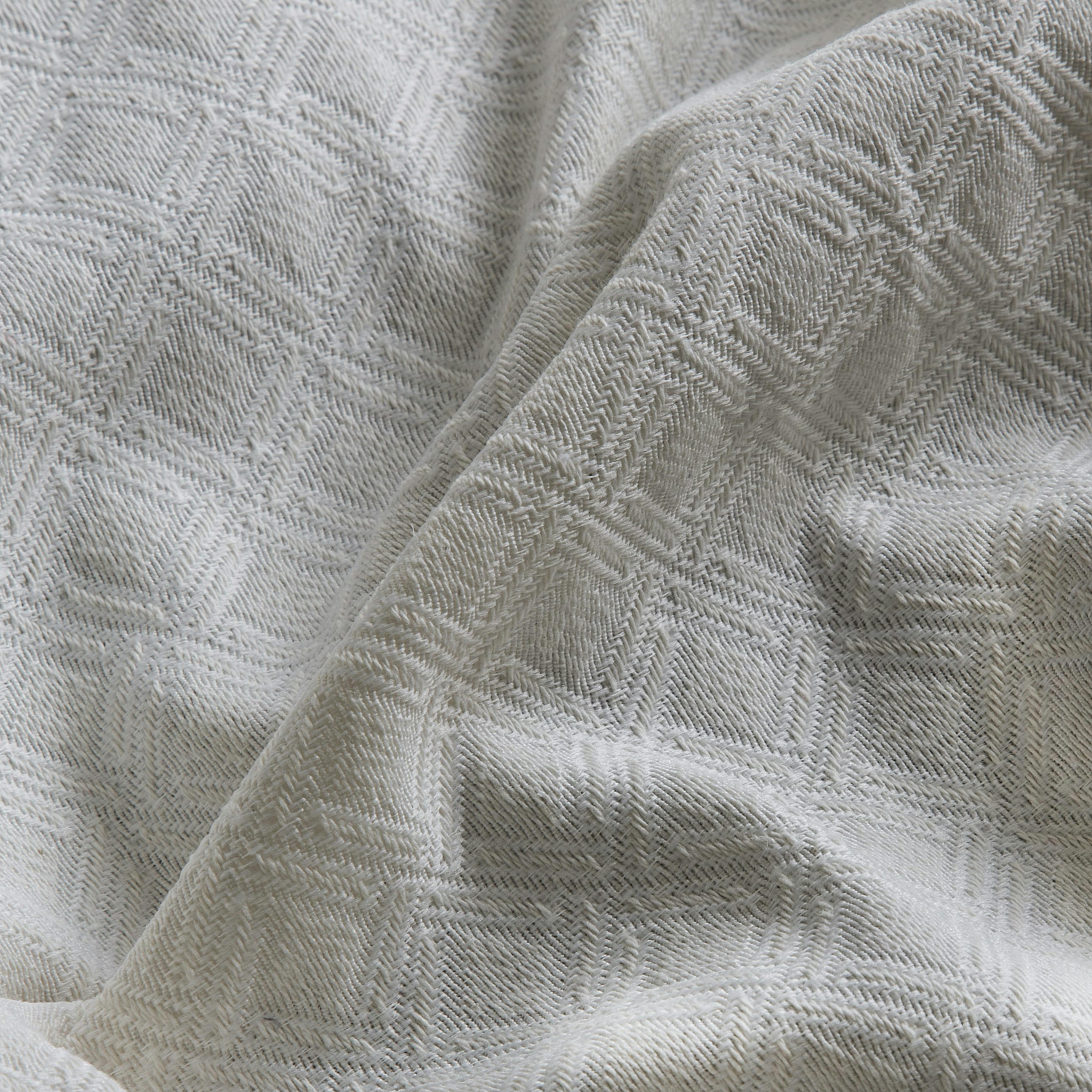 ANNA - Plaid en coton écru motifs graphiques 180x290