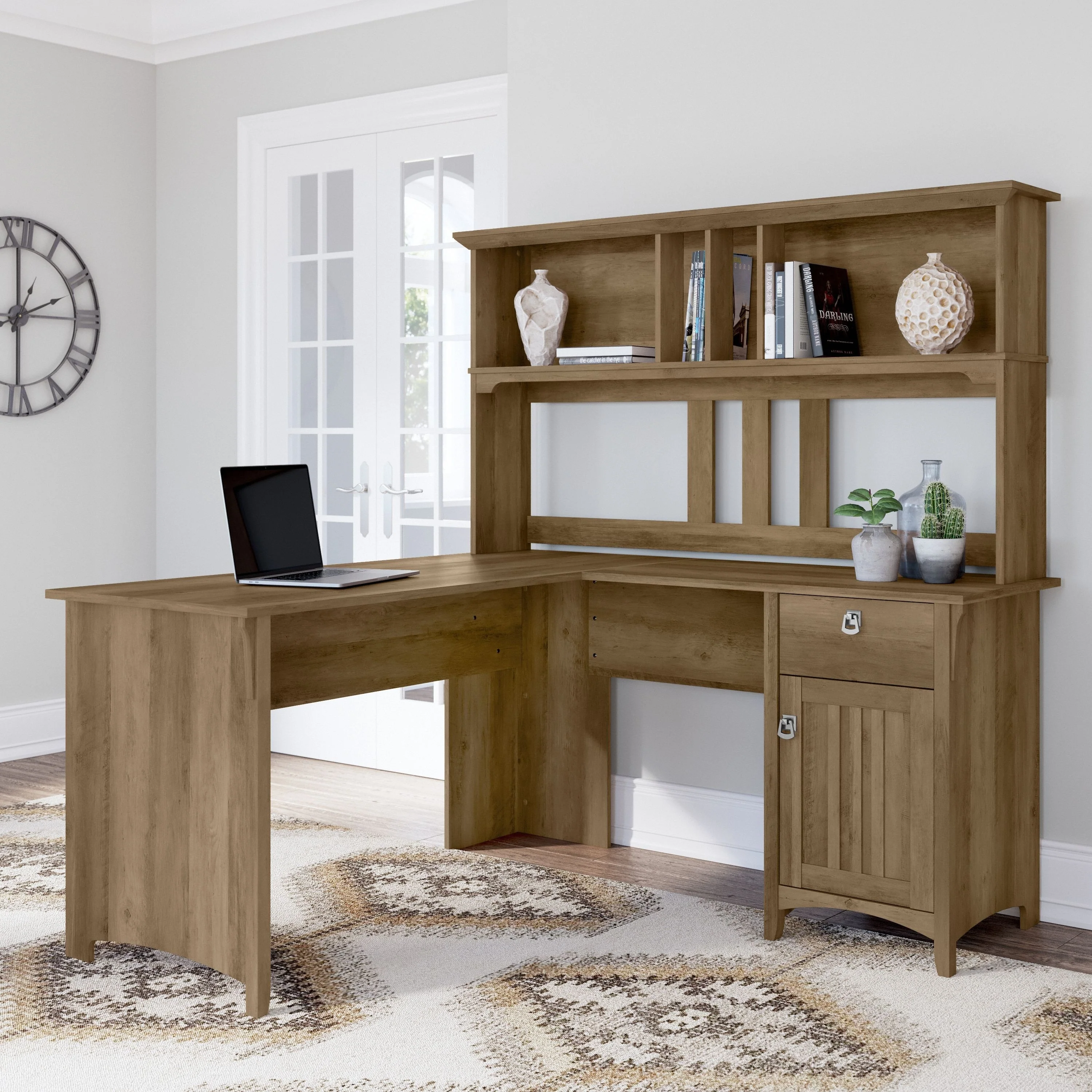 Bush Furniture Salinas 60W L Shaped Desk with Storage Hutch