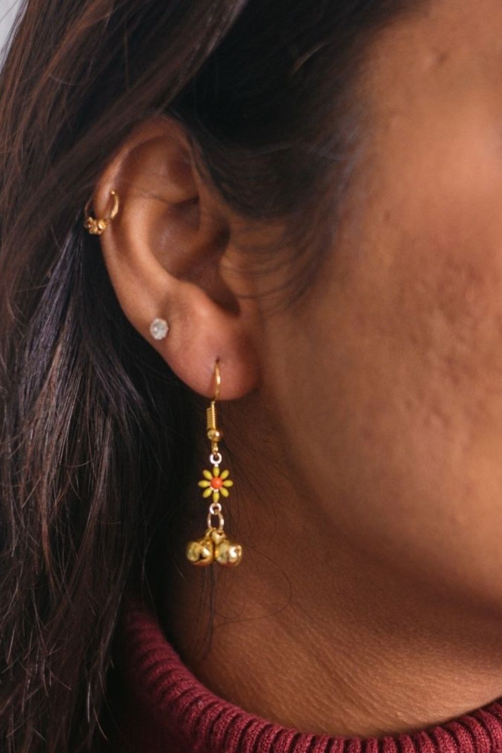 The Colourful Aura Sunflower Ghungroo Charm Drop Earrings